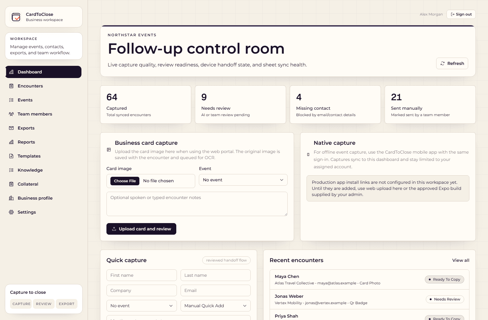 CardToClose Follow-up control room showing records that need input, are ready to send or have been marked as sent